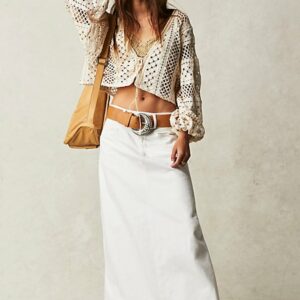 We The Free Come As You Are Denim Maxi Skirt at Free People in Daisy White, Size: US 6