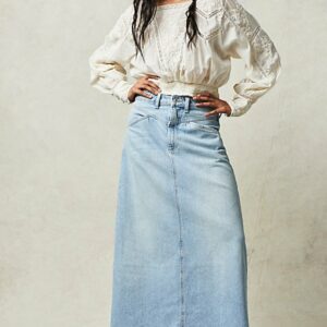 We The Free Come As You Are Denim Maxi Skirt at Free People in Light Blue, Size: US 4