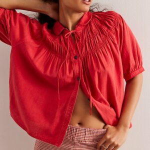 We The Free Ryan Blouse at Free People in High Risk Red, Size: Small