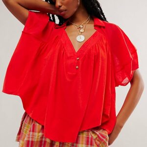 We The Free Sunray Babydoll Top at Free People in Fiery Red, Size: Medium