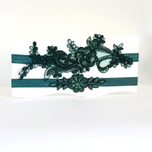 Wedding Garter Set, Dark Green Beaded Lace Garter, Hunter Belt