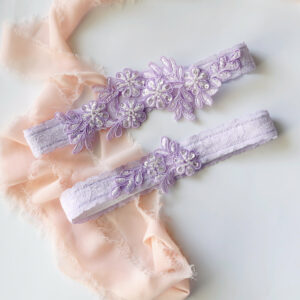 Wedding Garter Set, Lavaender Beaded Lace Set, Lavender Prom Belt, Gt-78