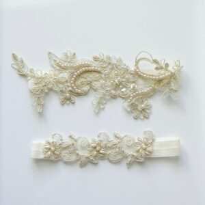 Wedding Garter Set, Light Gold Beaded Lace Garter, Toss , Belt, Prom