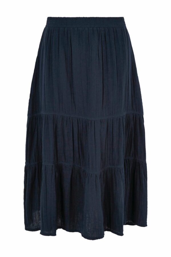 Weird Fish Lathika Organic Cotton Tiered Midi Skirt Navy Size 10