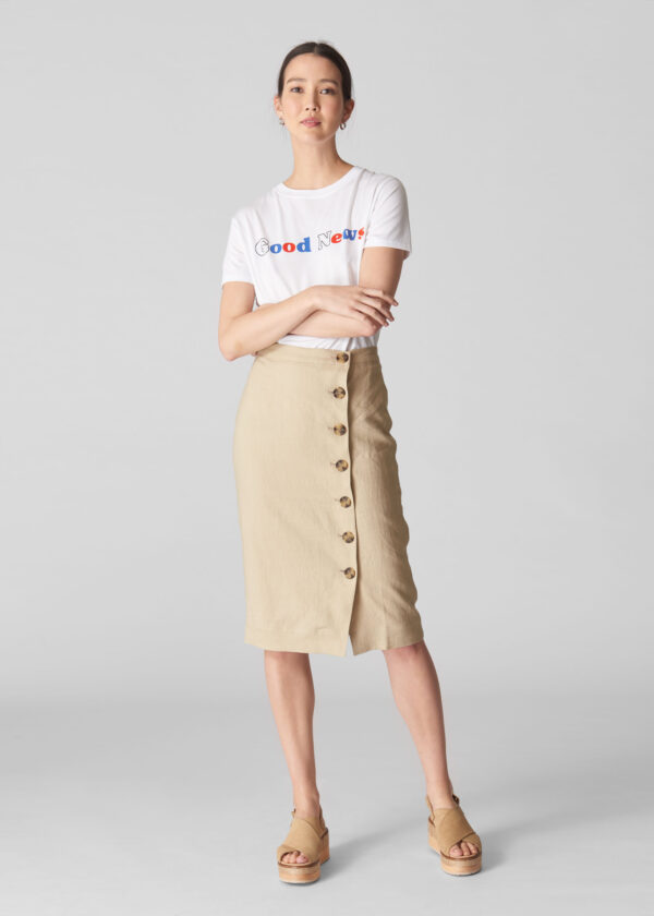 Whistles Women's Button Linen Pencil Skirt