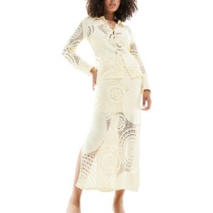 Whistles premium cotton crochet circle skirt in light yellow co-ord