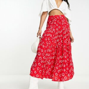 Whistles tie dye floral tiered midi skirt in red