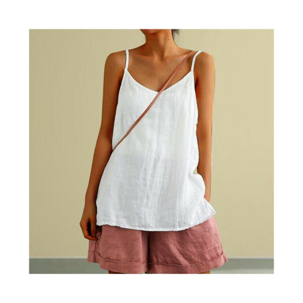 (White, 2XL) Womens Cotton Linen Tank Top Ladies Summer Sleeveless Holiday Casual T Shirts