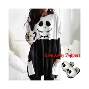 (White, 3XL) Women Nightmare Before Christmas Jack Skellington T-shirt Long-Sleeve Dress