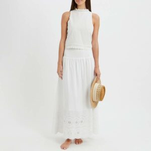 White Cotton Broderie Anglaise Maxi Skirt