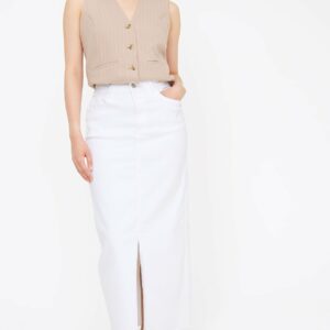 White Denim Front Split Maxi Skirt 16