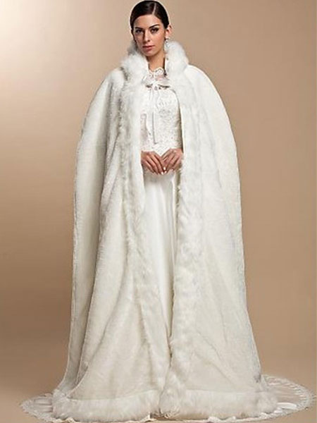 White Faux Fur Coat Hoodie Women Faux Fur Cloak