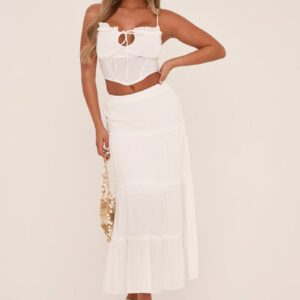 White Frill Detail Elasticated Waist Maxi Skirt - Zena - Size 10