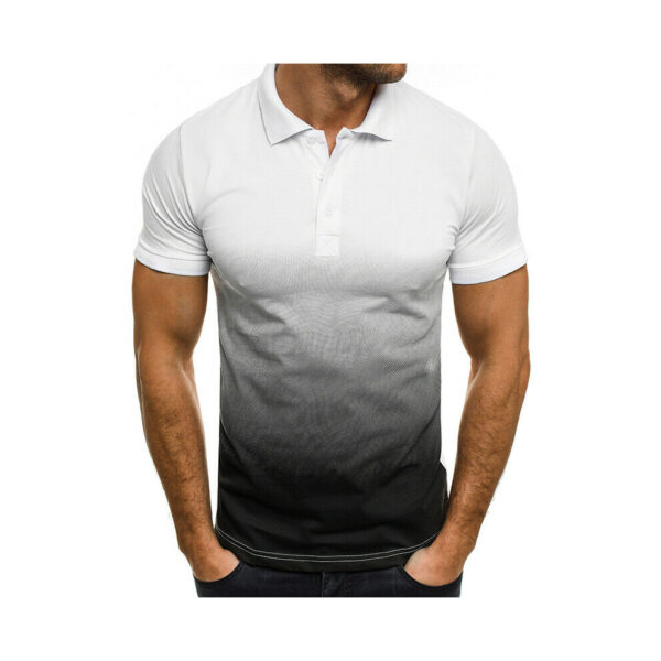 (White, L) Men Gradient Color Short Sleeve Polo Shirt Casual Top Blouse Pullover Sweatshirt