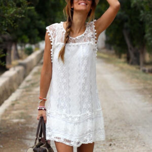 White Lace Sheer Sleeveless Tunic Short Summer Dress