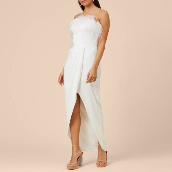 White Satin Strapless Feather Dress