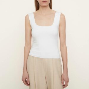 White Square Neck Cotton Tank Top