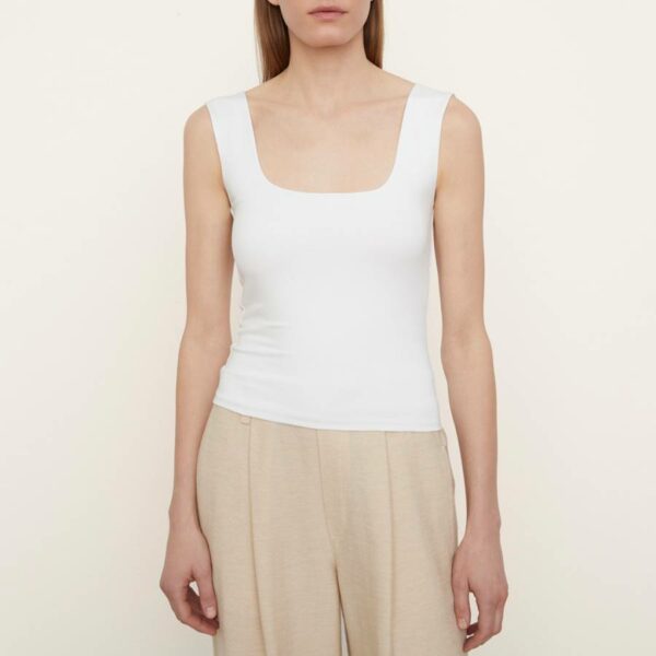 White Square Neck Cotton Tank Top