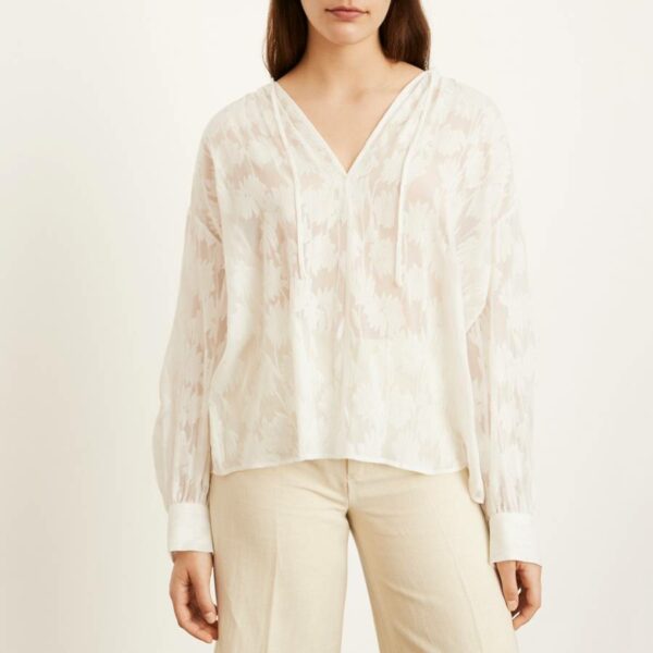 White Tie Neck Silk Blend Blouse