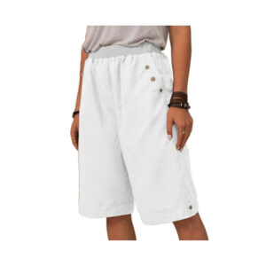 (White, XL UK SIZE 14) Women Elastic Waist Casual Shorts Ladies Cotton Linen Pockets Summer Short Pants