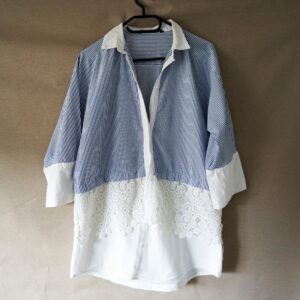 White & Blue Summer Tunic, Button Down Shirt, Womens Top, Zara Blouse