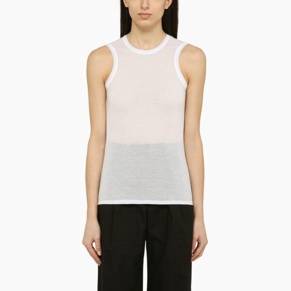 White cotton blend crew-neck tank top