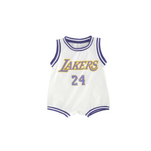 (WhitePurple 24 Kobe, 82cm) NBA Jersey Jumpsuit Short Sleeve Toddler Print Clothes Baby Bodysuit