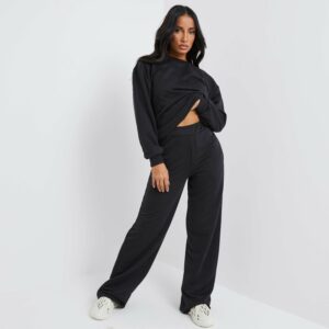 Wide Leg Joggers In Black, Black