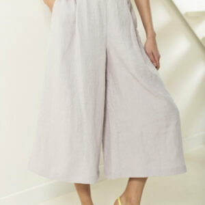 Wide Leg Linen Culottes, High Waisted Pants With Pockets, Flare Trousers Elastic Waist, Boho Women, Palazzo Luna