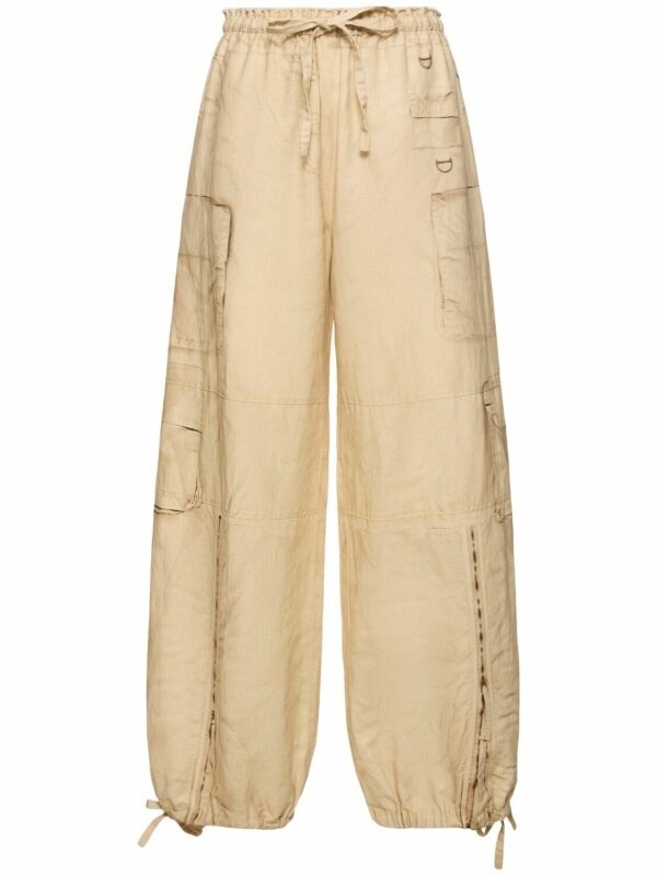 Wide Linen & Cotton Cargo Pants