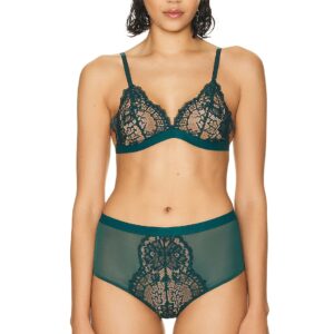 Wolford Belle Fleur Triangle Bralette in Emerald - Green. Size XS (also in M, S).