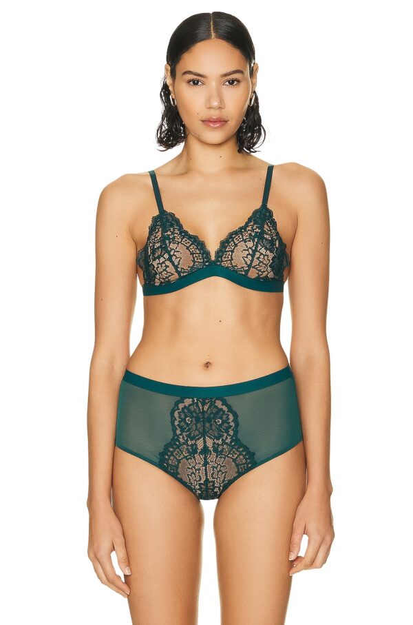 Wolford Belle Fleur Triangle Bralette in Emerald - Green. Size XS (also in M, S).