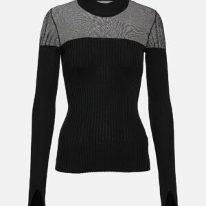 Wolford Contoured Ribs mesh-trimmed virgin wool top