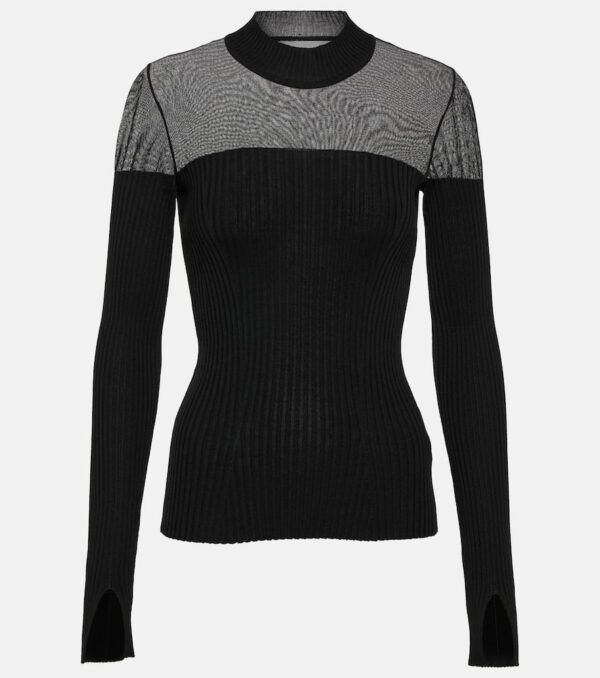 Wolford Contoured Ribs mesh-trimmed virgin wool top