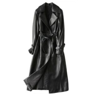 Women Black Leather Long Coat, Womens Trench Coat