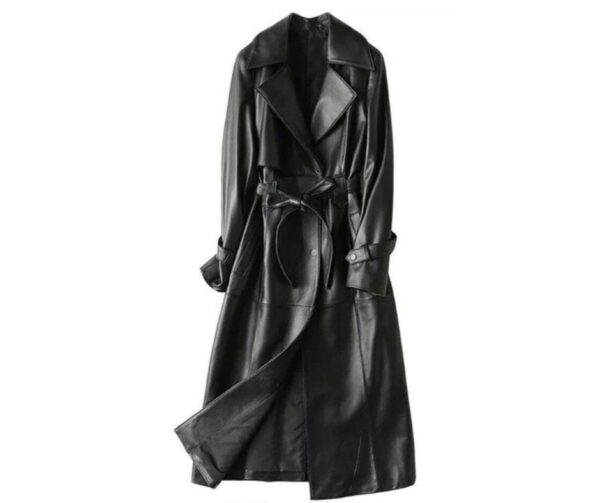 Women Black Leather Long Coat, Womens Trench Coat