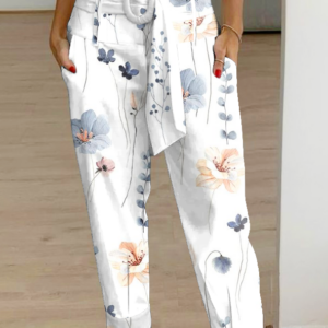 Women Casual Floral All Season Polyester Zipper Natural Micro-Elasticity Daily Regular Cargo Pants