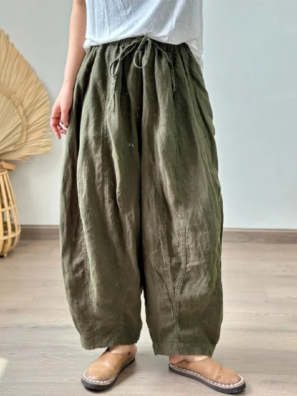 Women Casual Plain Spring/Fall Natural Vacation Loose Cotton And Linen Long Regular Pants