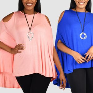 Women Cold Shoulder Hi Low Bat Wing Dolman Poncho Tunic Top, Summer Beach Cover Up, , One Size Fits All | Medium-5x