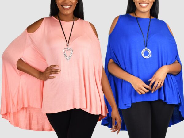 Women Cold Shoulder Hi Low Bat Wing Dolman Poncho Tunic Top, Summer Beach Cover Up, , One Size Fits All | Medium-5x