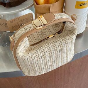 Women Color Block All Season Vacation Polyester Zipper Daily Straw Straw Shoulder Bags