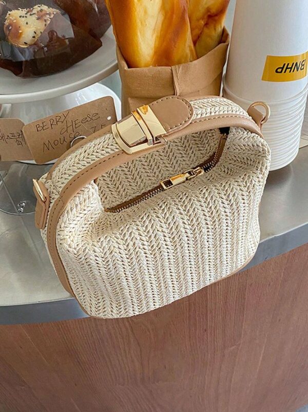 Women Color Block All Season Vacation Polyester Zipper Daily Straw Straw Shoulder Bags