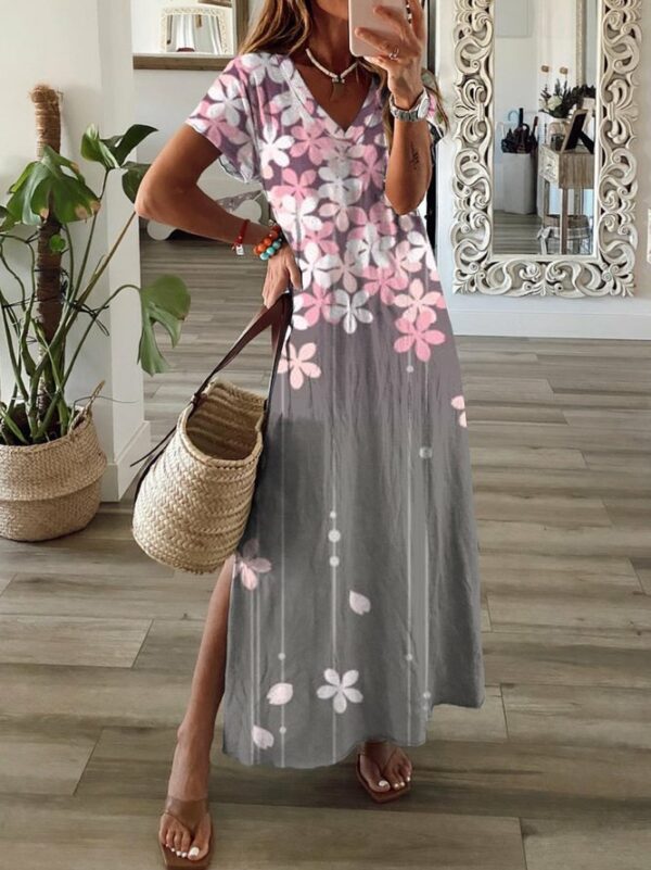 Women Floral Summer Casual No Elasticity Maxi Standard Fit T-Shirt Dress No Dresses