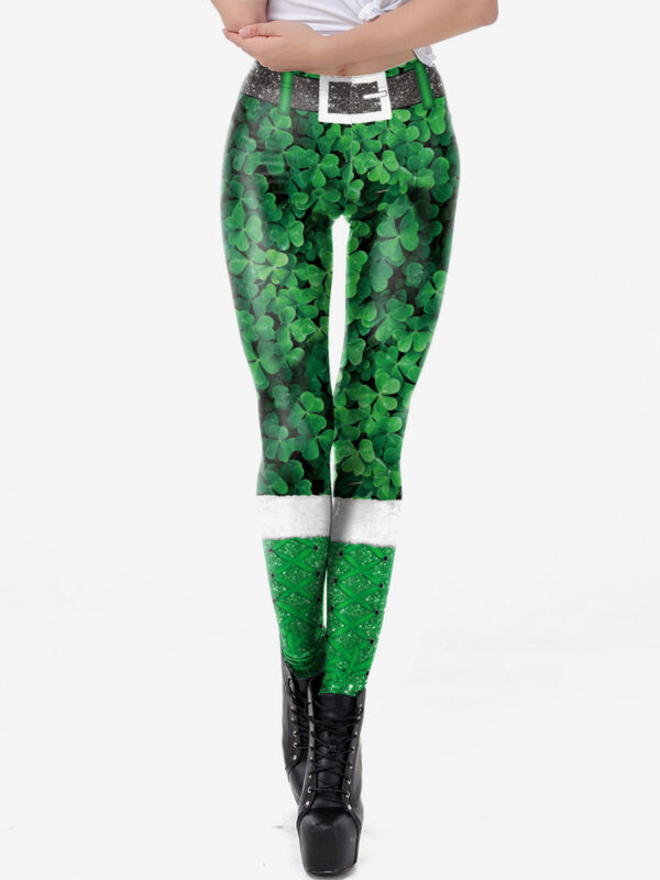 Women Leggings St Patricks Day 3D Print Clover Tights Skinny Pants Halloween