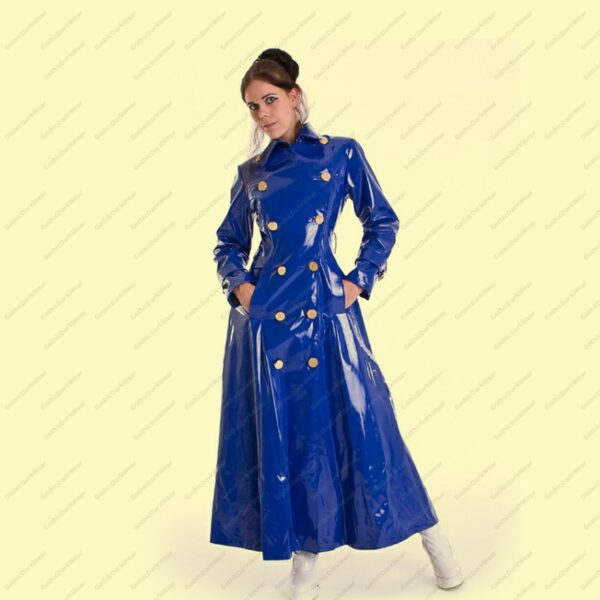 Women PVC Vinyl Long Coat Red/Blue Raincoat Trench Coats Ladies Emo Fashion