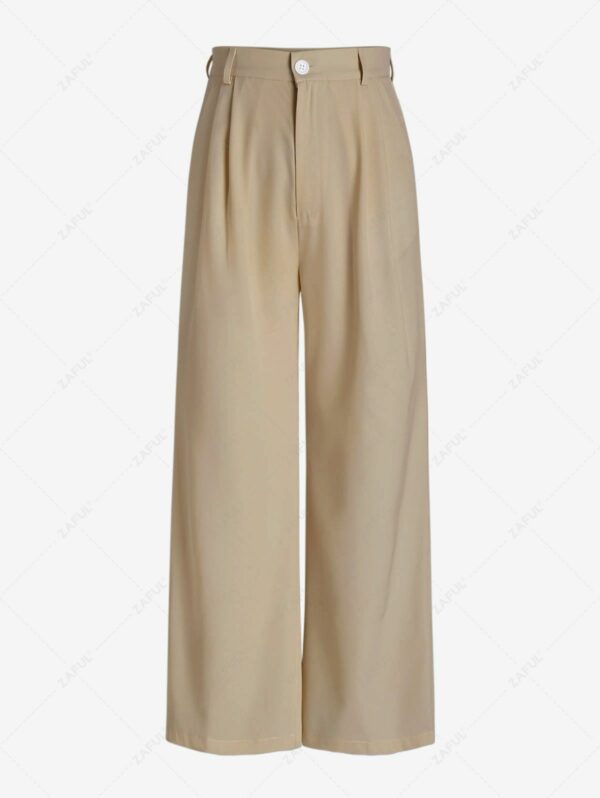 Women Pleated Slant Pockets Wide Leg Pants S Coffee