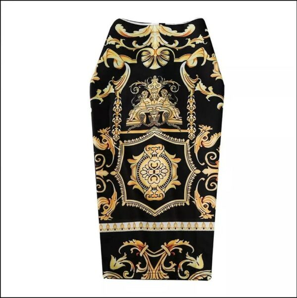 Women Print Pencil Skirt High Stretch Abstract Pattern Midi Slip Hip