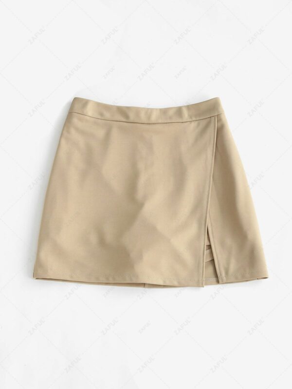 Women Slit Skirt with Shorts Underneath M Coffee