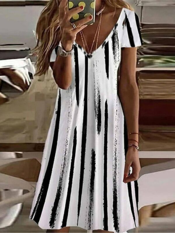 Women Striped Summer Casual Lightweight Midi Standard Fit T-Shirt Dress H-Line Dresses