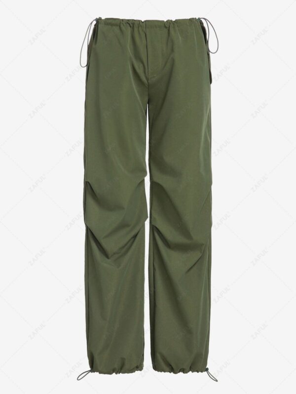 Women Toggle Drawstring Ruched Wide Leg Parachute Pants L Light green